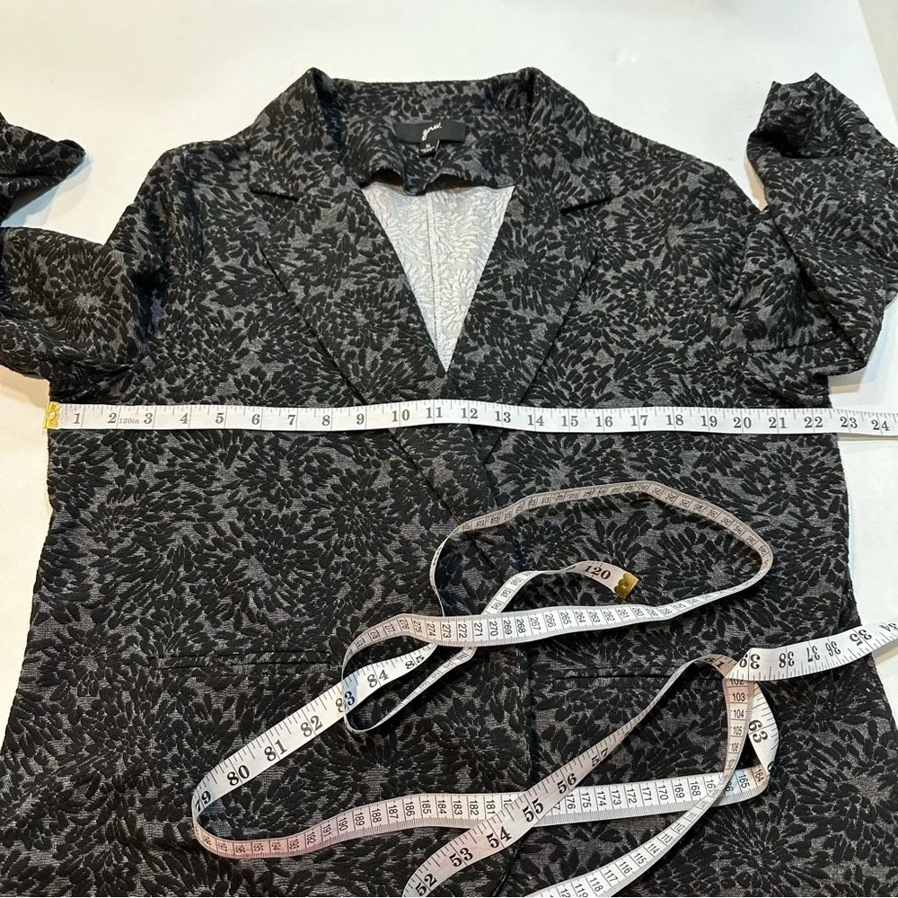 GNW Black Gray Jacket Open Front 3/4 Ruched Sleeve Size XL B34#56